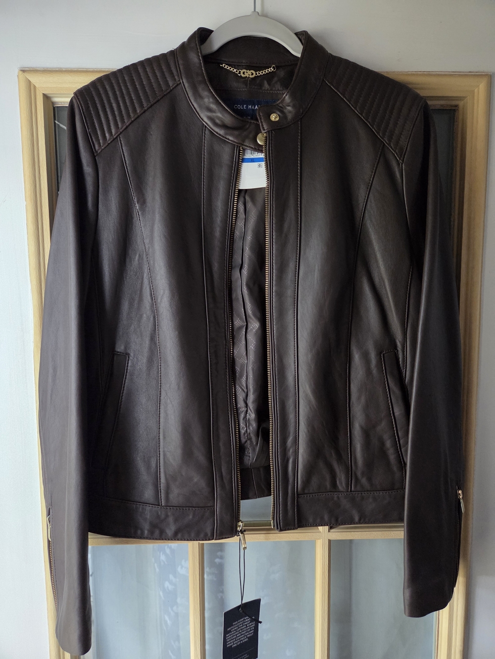 Cole Haan Women's Dark Brown Leather Zip-Front Jacket